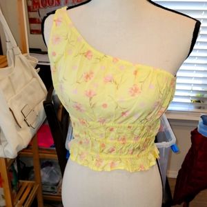 BP. 1 shoulder floral smocked top. Pretty colors. New size medium